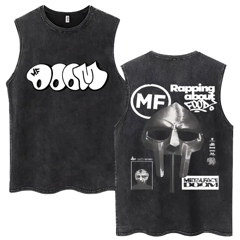 غسلها مغني الراب Mf Doom Madvillainy ألبوم تانك القمم الرجال النساء الهيب هوب موضة القوطية أكمام تي شيرت القطن المتضخم تي شيرت