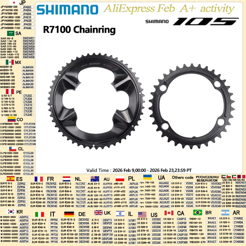 

Shimano 105 R7100 ULTEGRA R8100 12Speed Chainring 50T/34T/52T/36T 12s For R7100 R8100 Road Bike Bicycle 1PCS Original Crown
