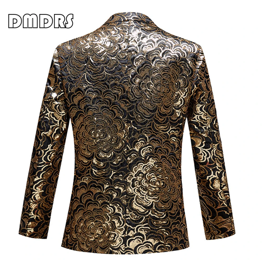 Luxury Gold Sequined Suit Jacket for Men, XS-3XL Costume Jacket, One Button Slim Fitting Suits with Real Images