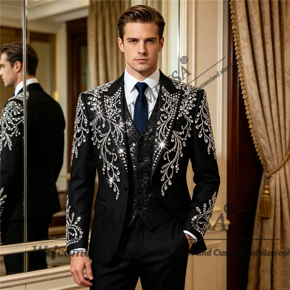 Costumes de mode masculine pour mariage, design exclusif, blazers de marié ornés de strass et de per