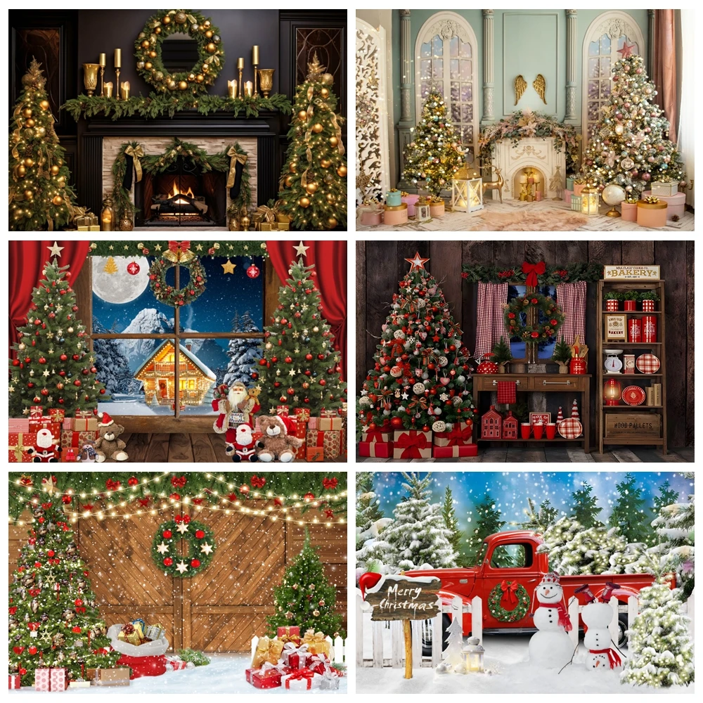 

Christmas Backdrop for Photography Interior Xmas Winter Fireplace Window Gifts Family Kids Portrait Photocall Background Studio