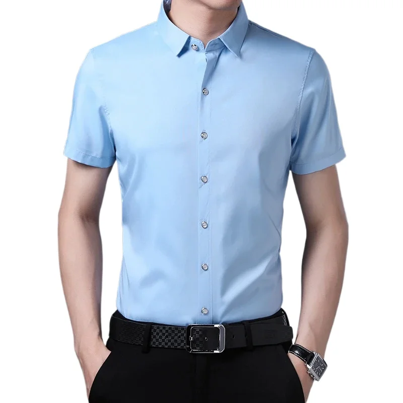 

2026 New Men's Business Casual Solid Color Short Sleeved Shirt Non Ironing Comfortable Top