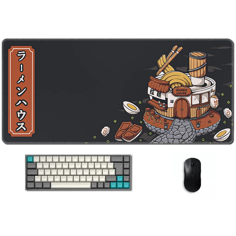 Large Gamer Mouse Pad Japanese Style Lamian Noodles Design Desk Mat Professional Speed Mousepad Anime 90x40 Soft Rubber Deskmat