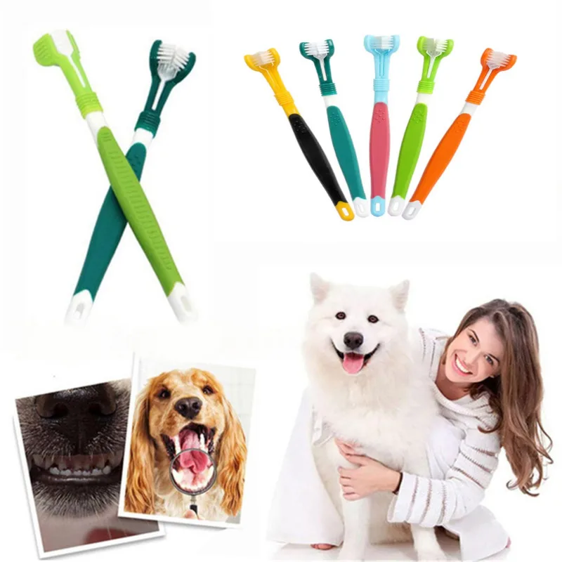 Headed Pet Dog Teeth Cleaning Pet Beauty Toothbrush Three Head Dog Cat Teeth Care Cleaning Mouth Tools