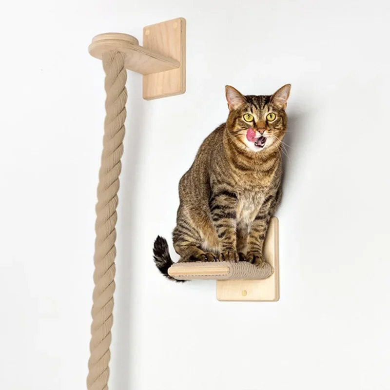 Wood Cats Tree Rope Scraper High Wall Climbing Frame Kittens Shelves Games Claw Training Supplies Big Pet Cat Toys Accessories