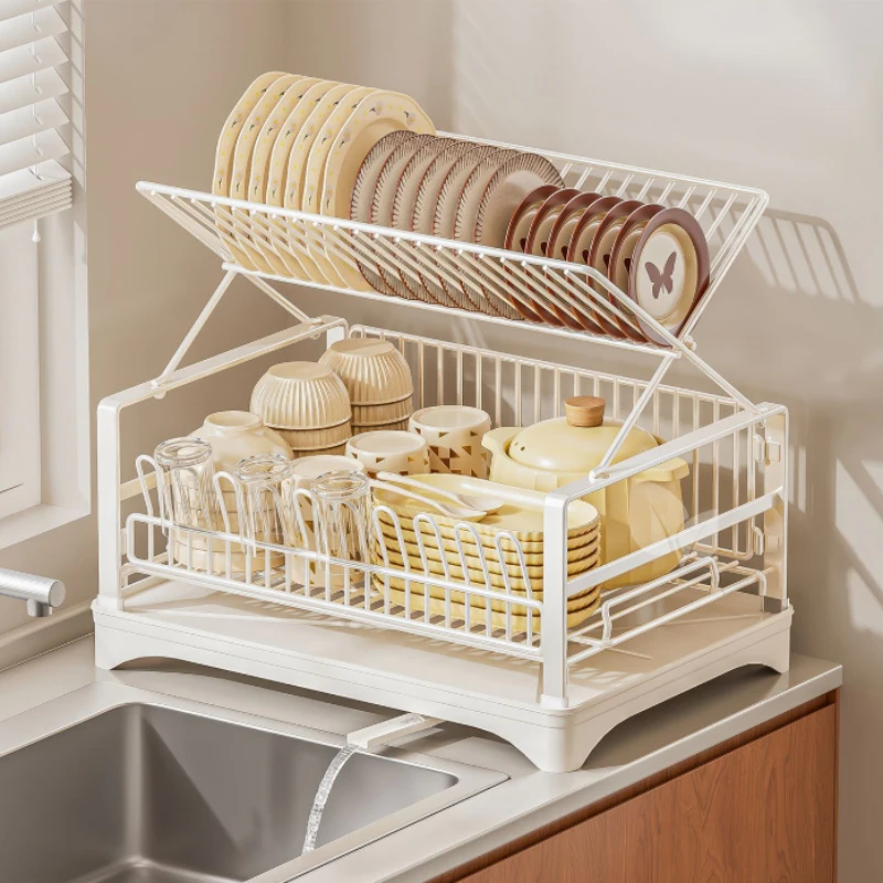 Foldable Dish Drying Rack Kitchen Countertop Plate Bowl Organizer for Dishware Plates Bowls Cups Cutlery Storage