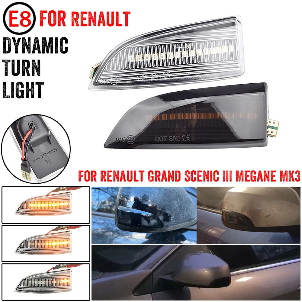 For Renault Grand Scenic Laguna III X91 Fluence Megane 3 MK3 2pcs Side Mirror Indicator Flasher Dynamic LED Turn Signal Light