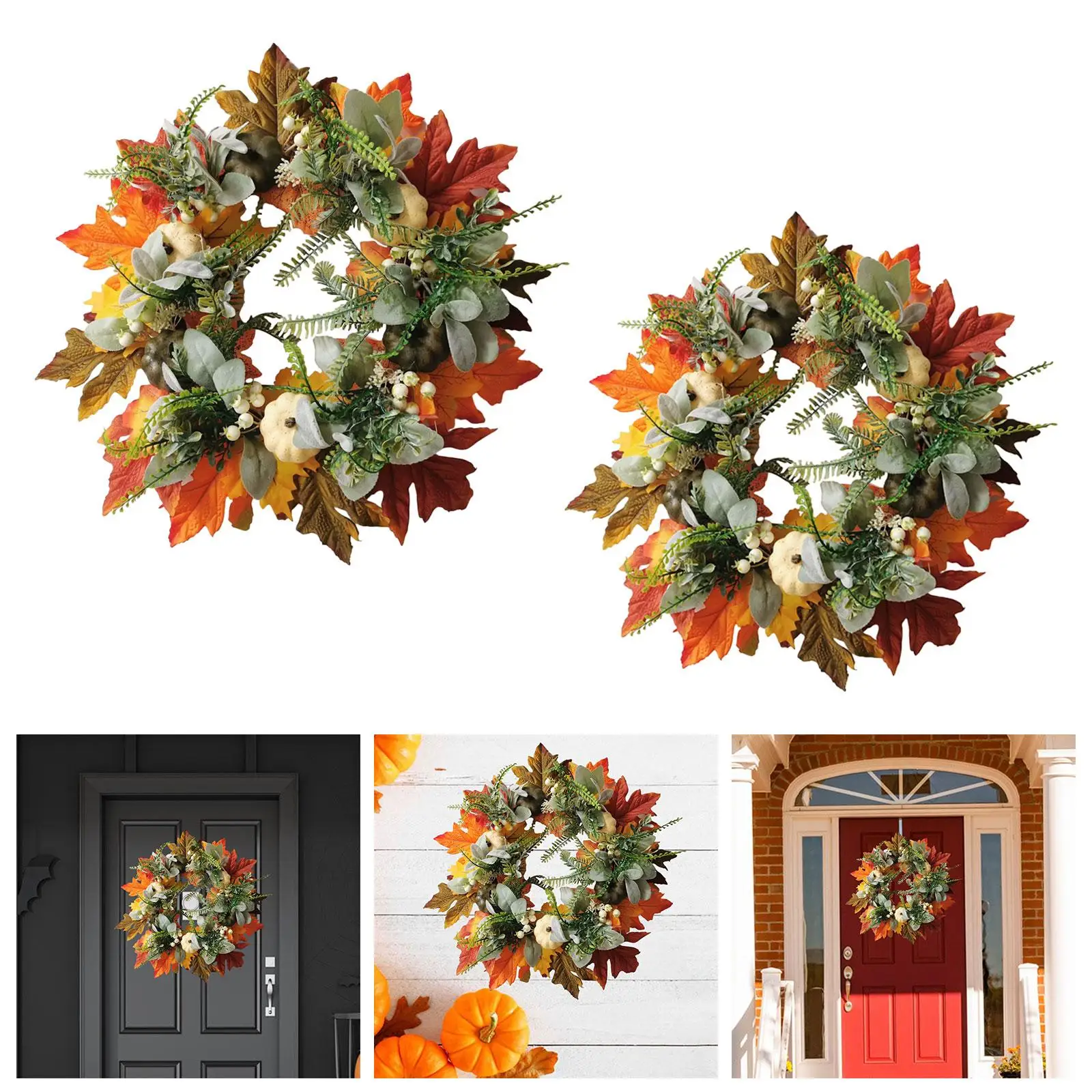 

Fall Wreaths for Front Door Outside, Fall Harvest Door Wreath with Pumpkins
