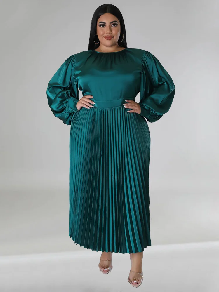 Wmstar Plus Size Dresses for Women New Fall Clothes Solid O Neck Pleated  Elegant Party Sweet Maxi Dress Wholesale Dropshipping - AliExpress 200000345