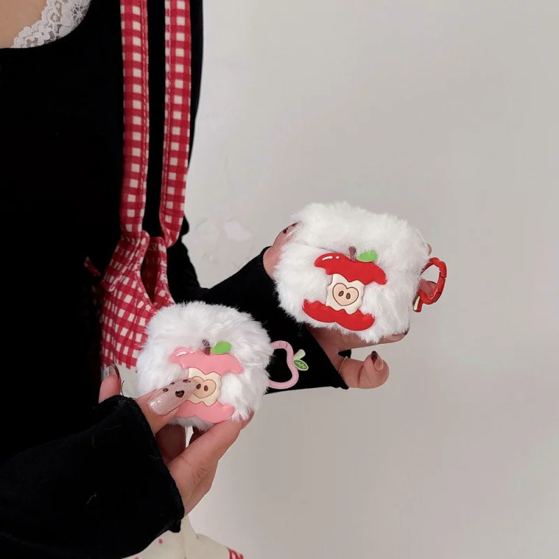 Adecuado para Appleairpods3/4 dibujos animados Apple Core funda para auricularesPRO2/PRO3 funda protectora de felpa 2 generaciones