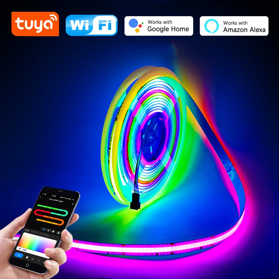 WIFI TUYA/Bluetooth/Infrared RGBIC COB LED Strip 24V Tape Light 420Leds/m Addressable Flexible LED Ribbon Light Color Chasing