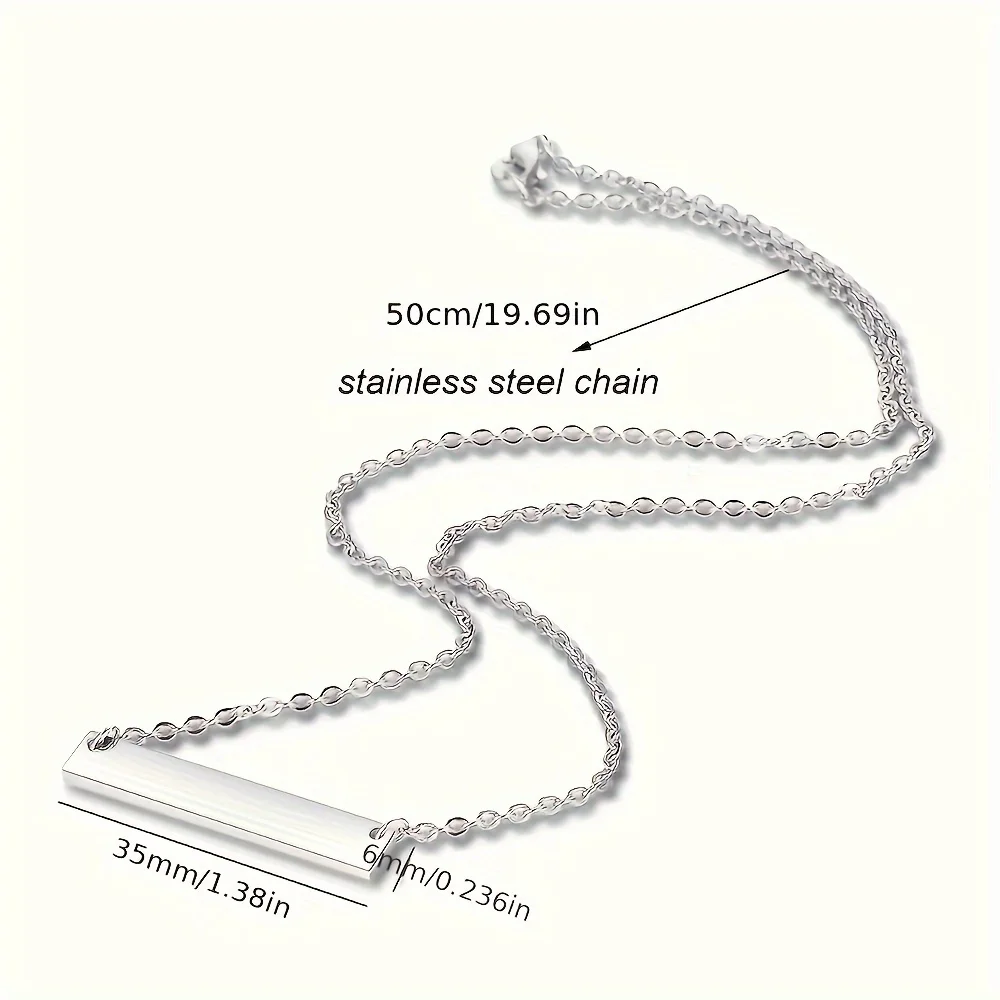 [Custom Design] Rectangular Pendant Necklace, Personalized Text Name Date Coordinates Laser Engraved Lovers Family Gift Birthday
