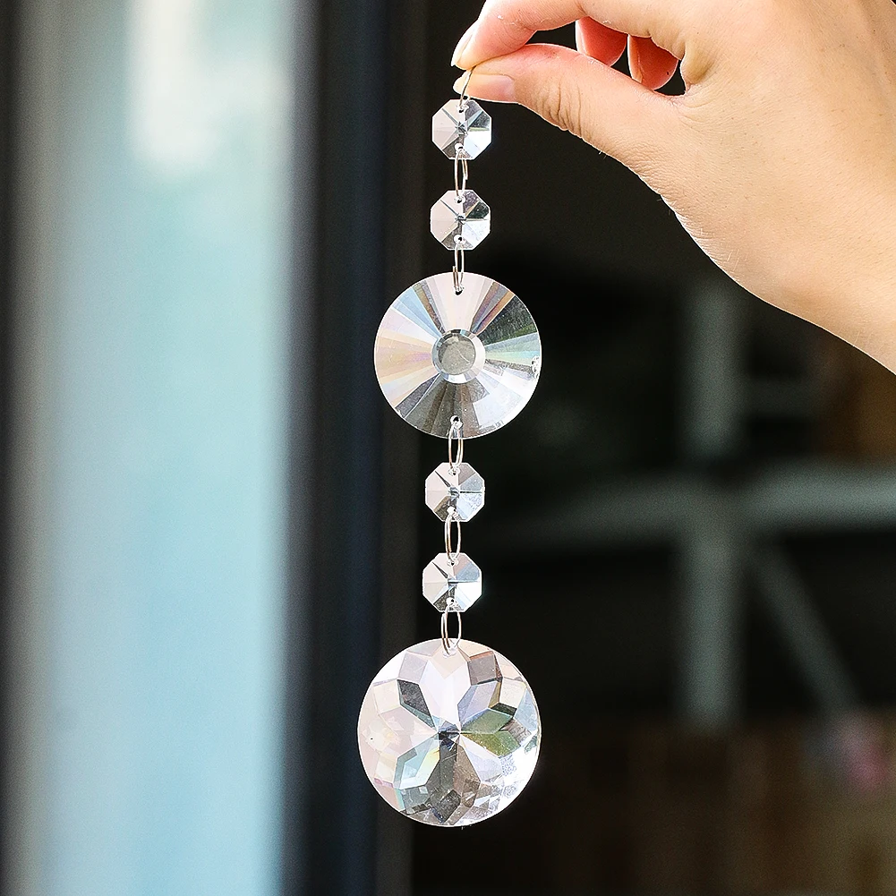 

Shiny Clear Octagon Spacer Beads Double-hole Circle Faceted Prism Flower of Life Glass Crystal Pendant Garden Sun Catcher Dangle