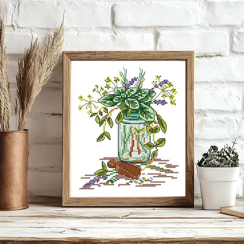 

Soulgift News Набор для вышивки крестом с предварительной печатью, штампованная ткань Аида с нитками DMC, набор для вышивания - ароматические листья провансы