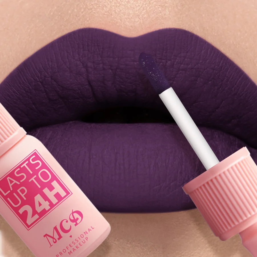 Velvet Lip Glaze Flüssige Lippenstiftcreme Damen-Make-up-Produkt Nude Matte Purple Pigment Wasserdichte, langlebige Lippentönungspaste