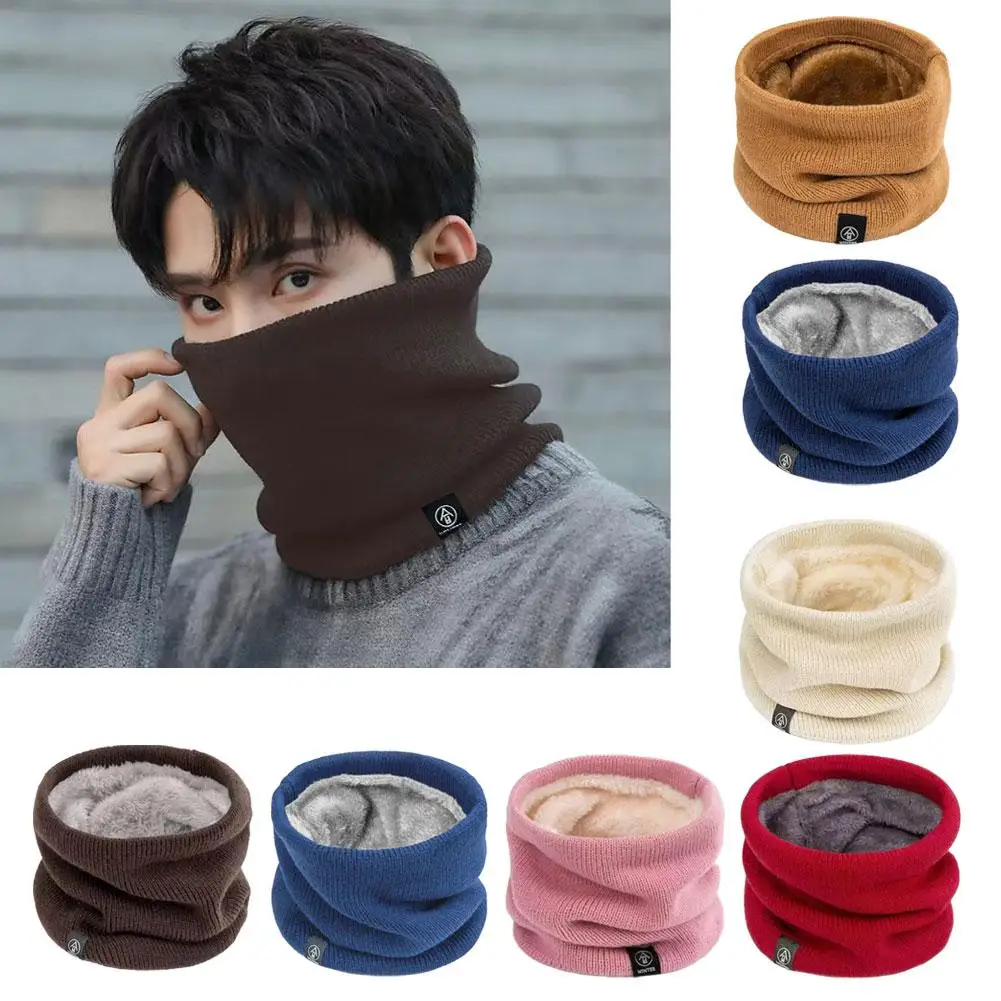 Sólido inverno de pelúcia silenciador tricô para mulheres velo anel bandana cachecol pescoço mais quente buff grosso cashmere bandana máscara de esqui