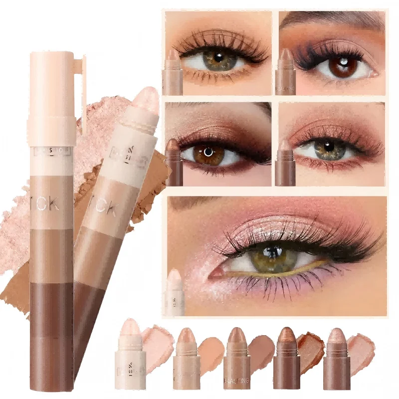 5 في 1 مجموعة أقلام ظلال العيون المخملية غير اللامعة الصباغ لامع تسليط الضوء على مزيج ماكياج الوردي البني قلم ظلال العيون الصغير مستحضرات التجميل