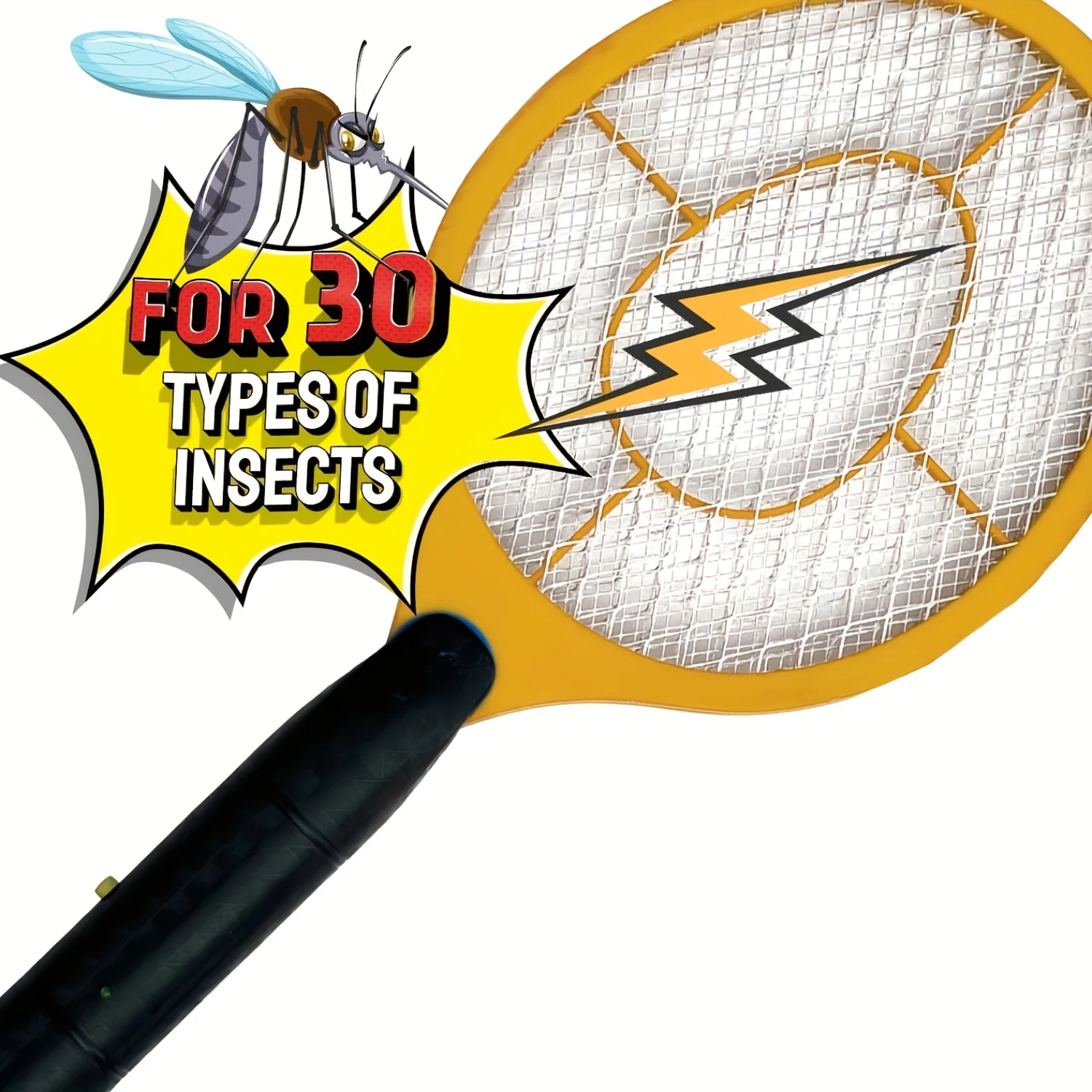 1개 강력한 LED 조명 모기 찰싹 때림 - 실내 및 실외 사용을 위한 전원 디스플레이가 있는 배터리로 작동되는 플라이 트랩 - 라켓 스타일