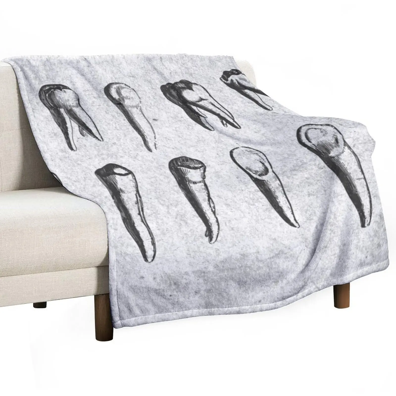 Teeth! - Dental Theme Vintage Engraving in Grey, Black and White Throw Blanket cosplay anime Furry Blankets