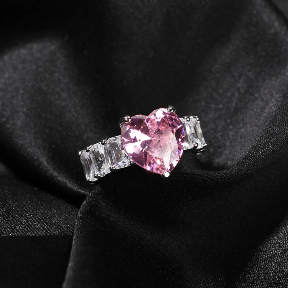 Kolmnsta Trendy Pink Heart Cubic Zircon Ring For Women Gold Plated Hip Hop Statement Stackable Finger Rings Party Jewelry Gifts