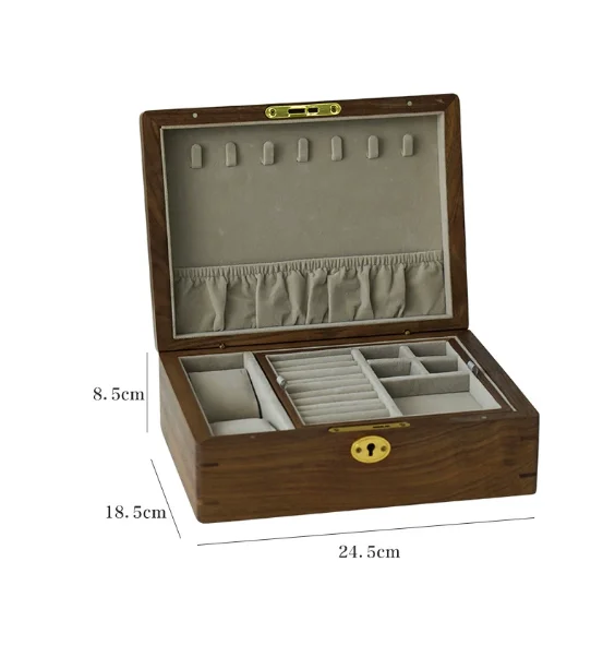 

Шкатулка для драгоценностей из твердого ореха - винтажный двухуровневый органайзер для колец/ожерелья | Изысканный деревянный подарочный футляр для хранения ювелирных изделий