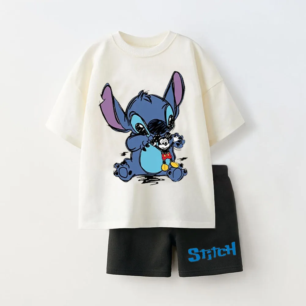 

2Pcs Cartoon Clothes Sets for Boys Children Stitch Print Short Sleeve Tee + Shorts Baby Boys Clothing