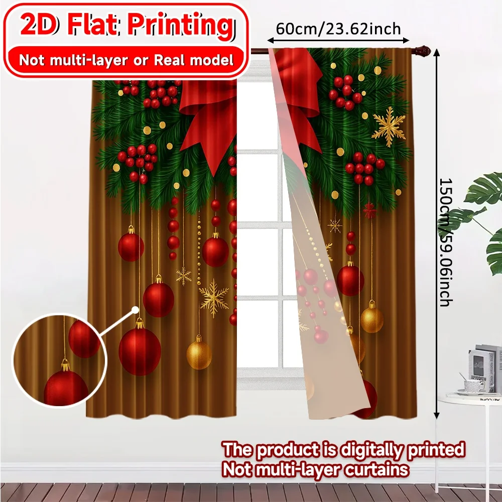 2D Flat Printing,2pcs Festive Elegance(1) Chic Curtains&Window Treatment 100% Polyester Curtains Decorations Inside Ldeal for