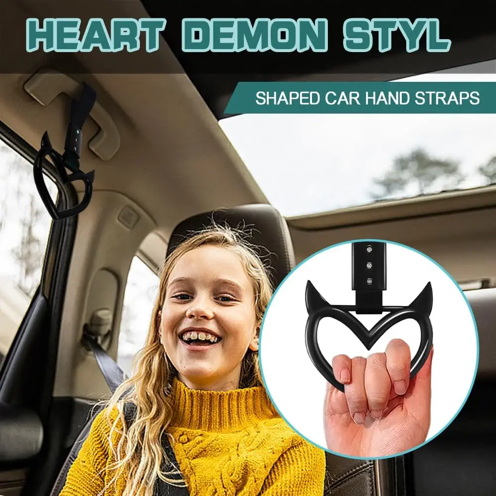 2x Devil Heart Handle Ring,Heart Hand Strap Drift Charm,Easy Installation Rear Bumper Warning Ring Decor, Interior Decor for Car view 6
