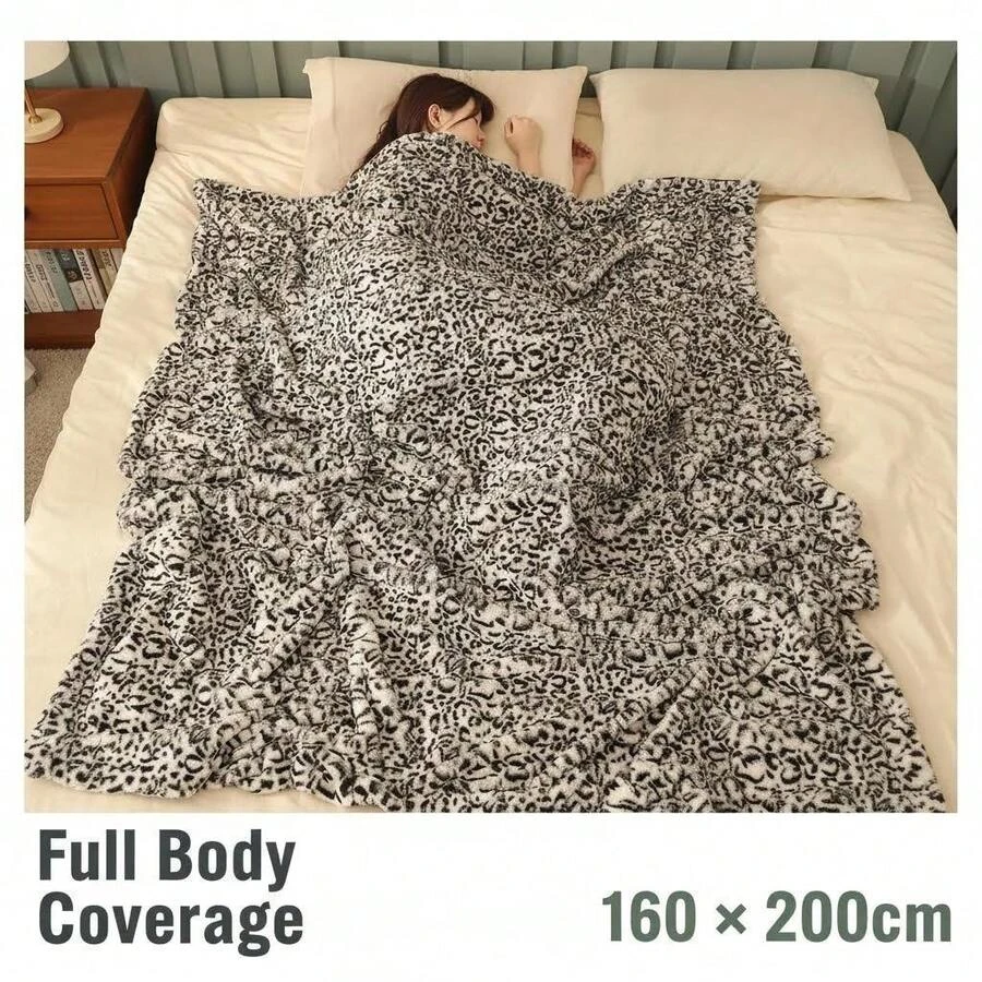 1pc Leopard Print Faux Rabbit Fur Blanket, Double Layer Warm Faux Rabbit Fleece Blanket, Multi-Functional Throw Blanket Suitable For Living Room, Bedroom, Sofa Decoration, All-Season Use, Great Gift For Family And Friends, sf260410133378251256723