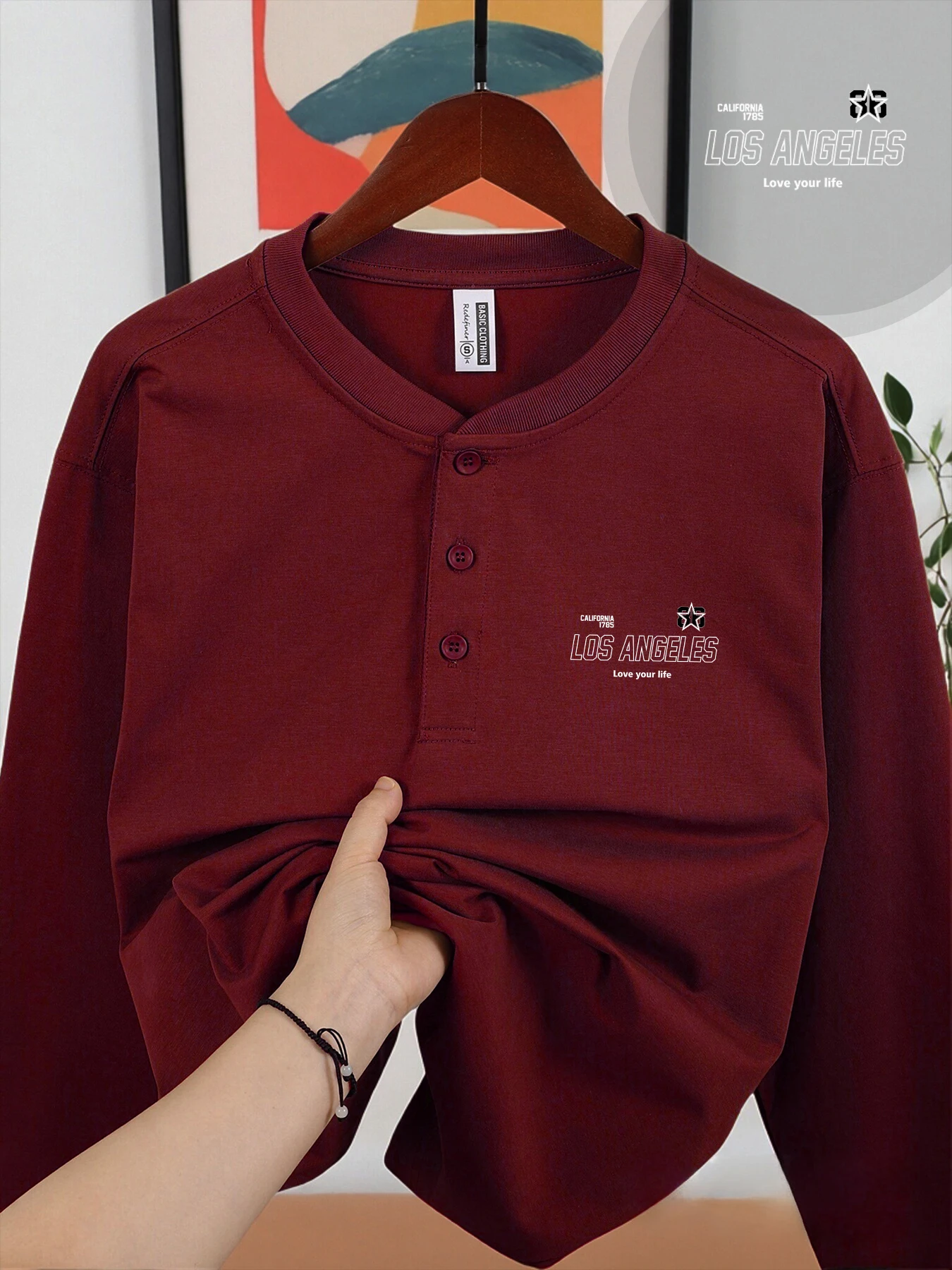 لوس أنجلوس كاليفورنيا رسالة طباعة الرجال هنري القمصان زر بلوزات على الموضة الجلد ودية الملابس الناعمة تنفس الملابس الكاجوال