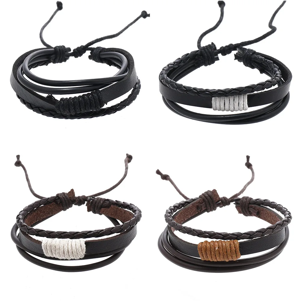 

20pcs Vintage Wax Leather Bracelet for Men Black Brown Woven Rope Multilayer Chain Bangle Women Handmade Punk Jewelry