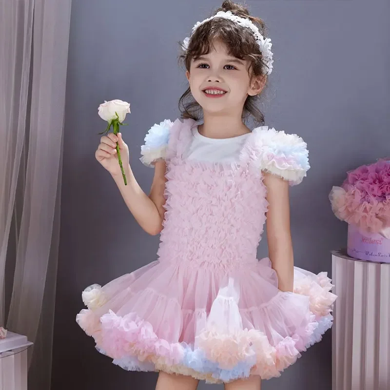 NEW Baby Girl Princess Butterfly Tutu Dress Puff Sleeve Child Tulle Vestido Pageant Party Birthday kids Clothes