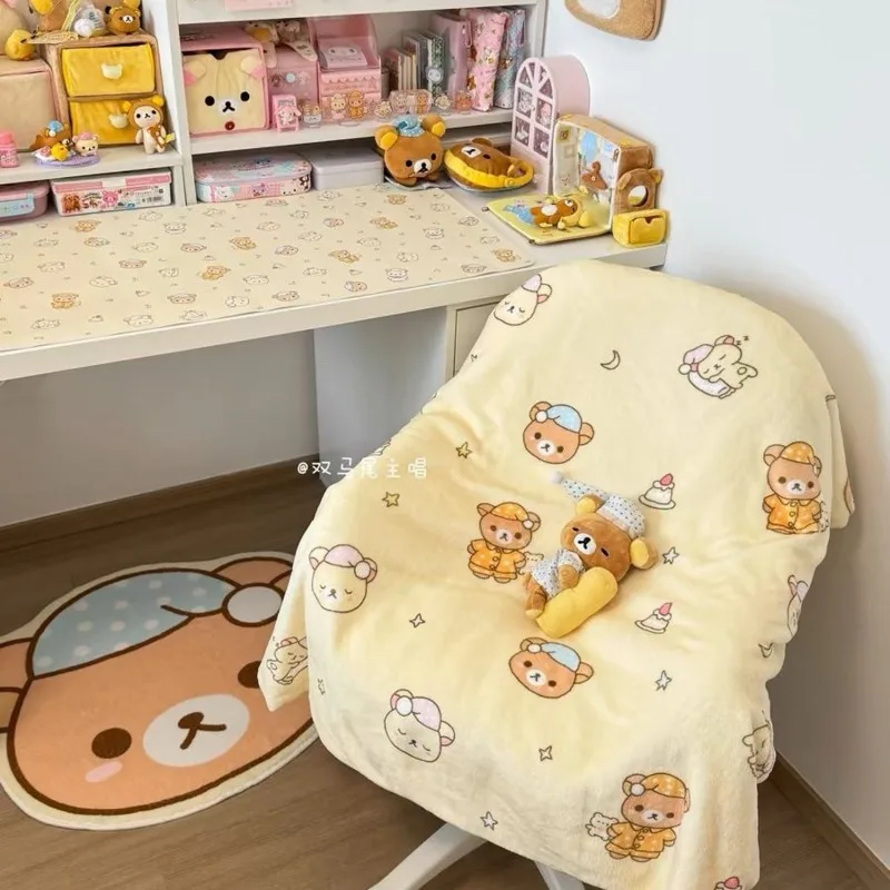 

Одеяло Rilakkuma, милое одеяло с медвежонком, фланелевое флисовое одеяло с кондиционером, модное повседневное домашнее всесезонное одеяло