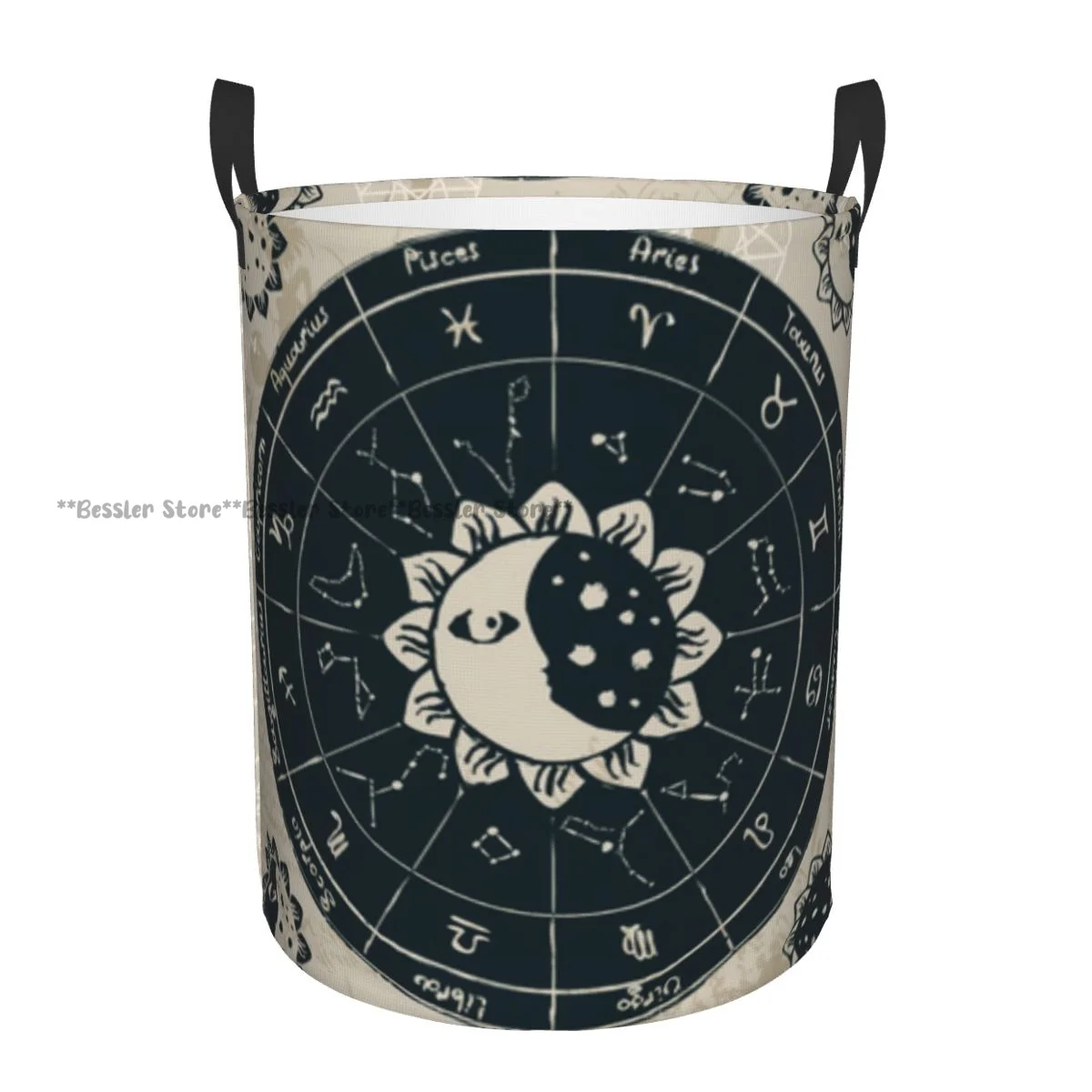 Foldable Laundry Basket for Dirty Clothes Vintage Celestial Constellations Zodiac Signs Storage Hamper