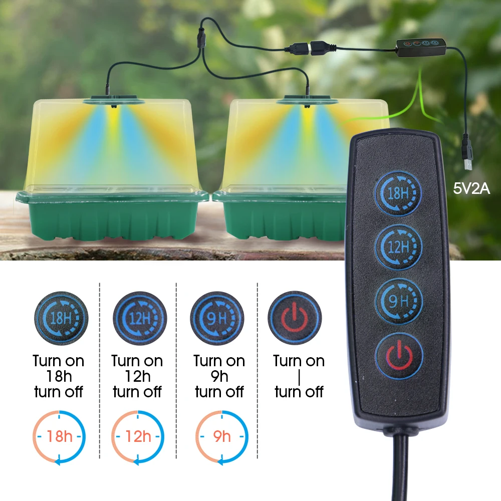 Pot Pembibitan LED dengan Lampu Tumbuh Nampan Pemula Benih Tanaman Lampu Tumbuh Rumah Kaca 12 Sel Kotak Bibit Pengendali Kit Pengatur Waktu