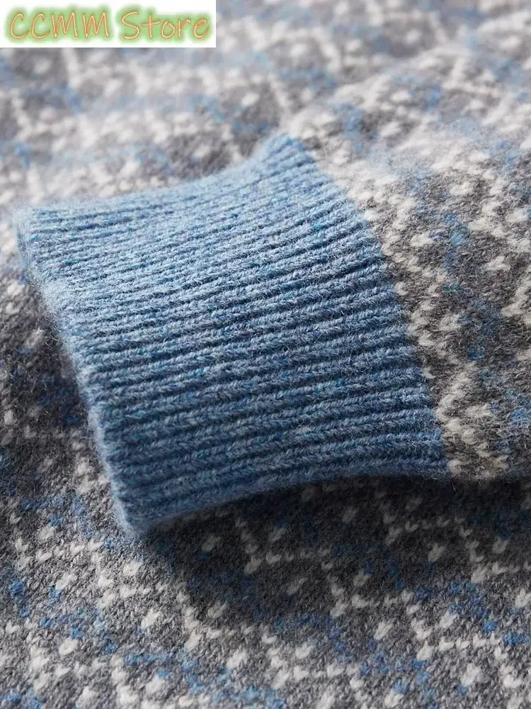 New Men Mock-neck Cashmere Sweater Autumn Winter Thick Pullover 100% Merino Wool Knitwear Jacquard  Knitting Warm Casual Tops