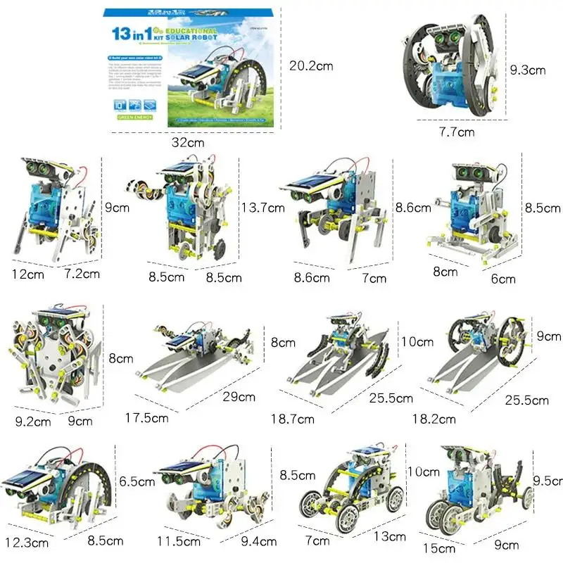 หุ่นยนต์พลังงานแสงอาทิตย์ DIY ประกอบชุดวิทยาศาสตร์ของเล่นเพื่อการศึกษาเด็ก 13 รูปแบบหุ่นยนต์เด็กของขวัญโรงเรียน STEM