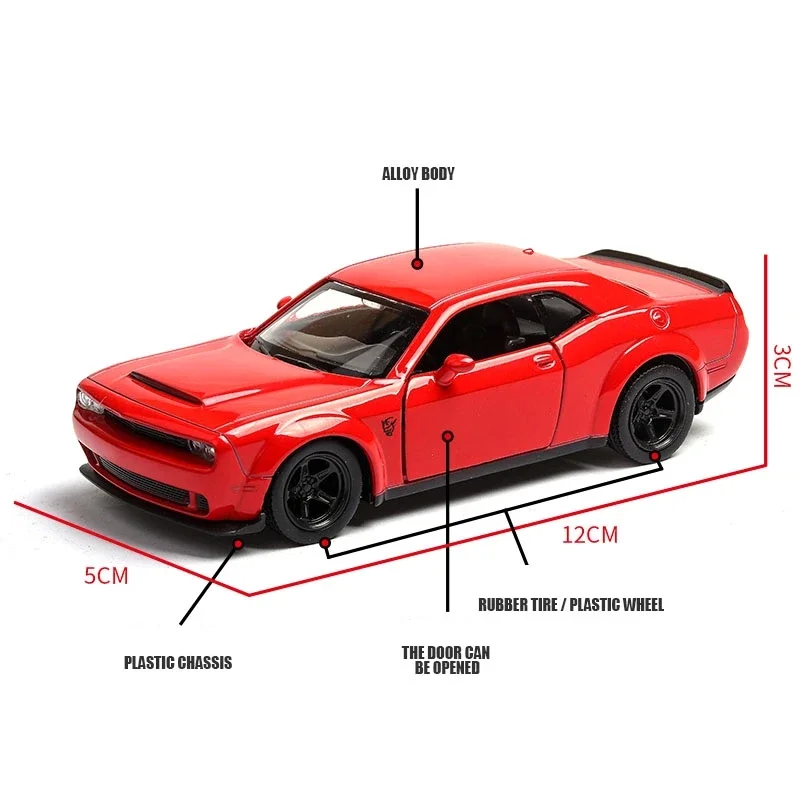 1/36 Dodge Challenger SRT Demo Toy Car RMZ CiTY Diecast Miniature Super Vehicle Model Pull Back Collection Gift For Boys Kid