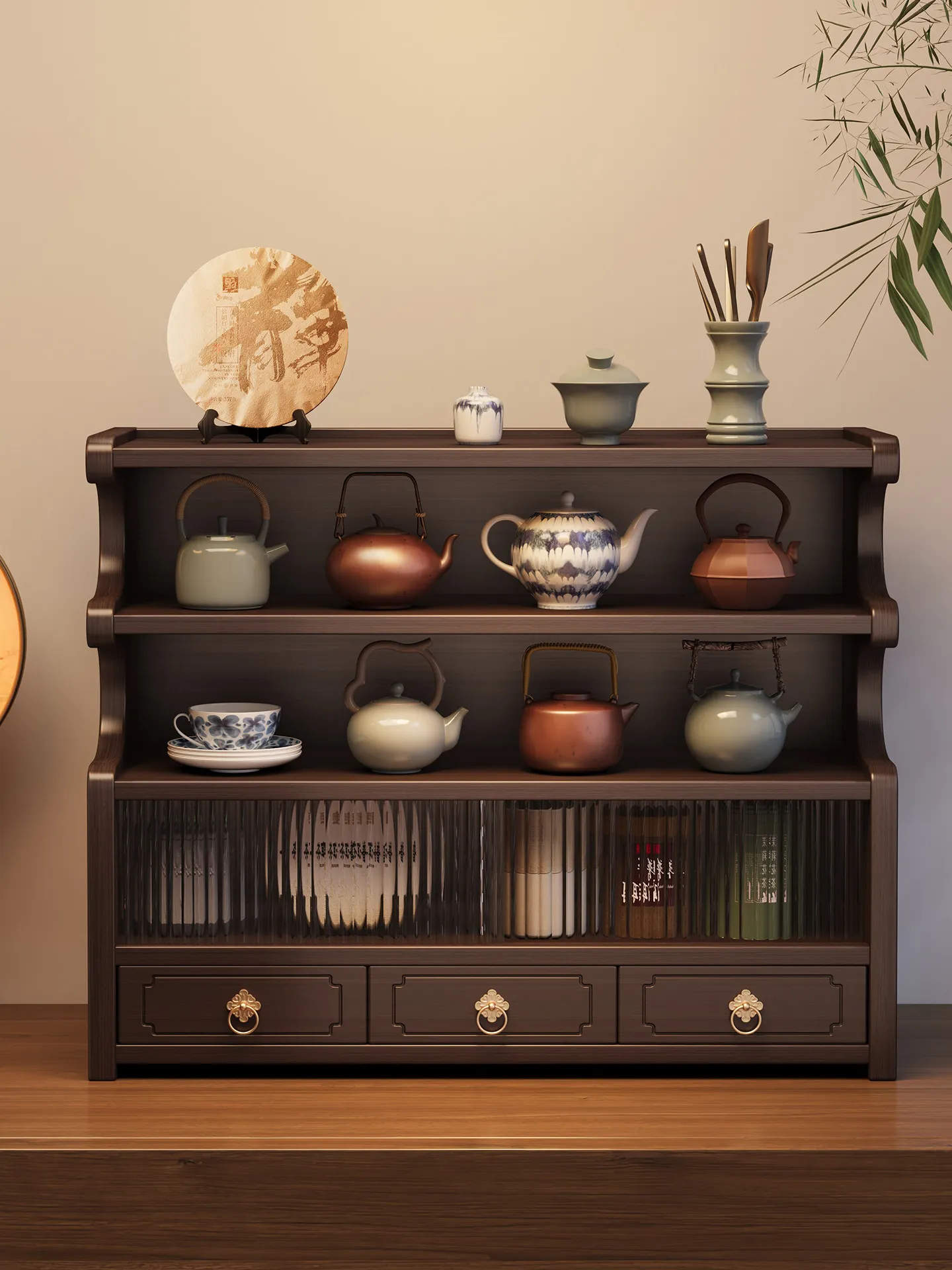 Desktop Bogu rack, tea room, tea set, tea cup rack, multi-layer storage display rack with drawers