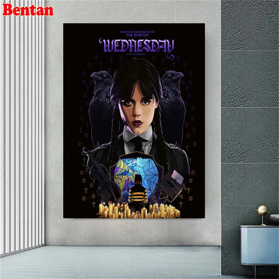 Full 5D Diamond Painting Wednesday Addams Family Diamond Embroidery Cross Stitch Kits Rhinestone Picture Mosaic Home Decoration