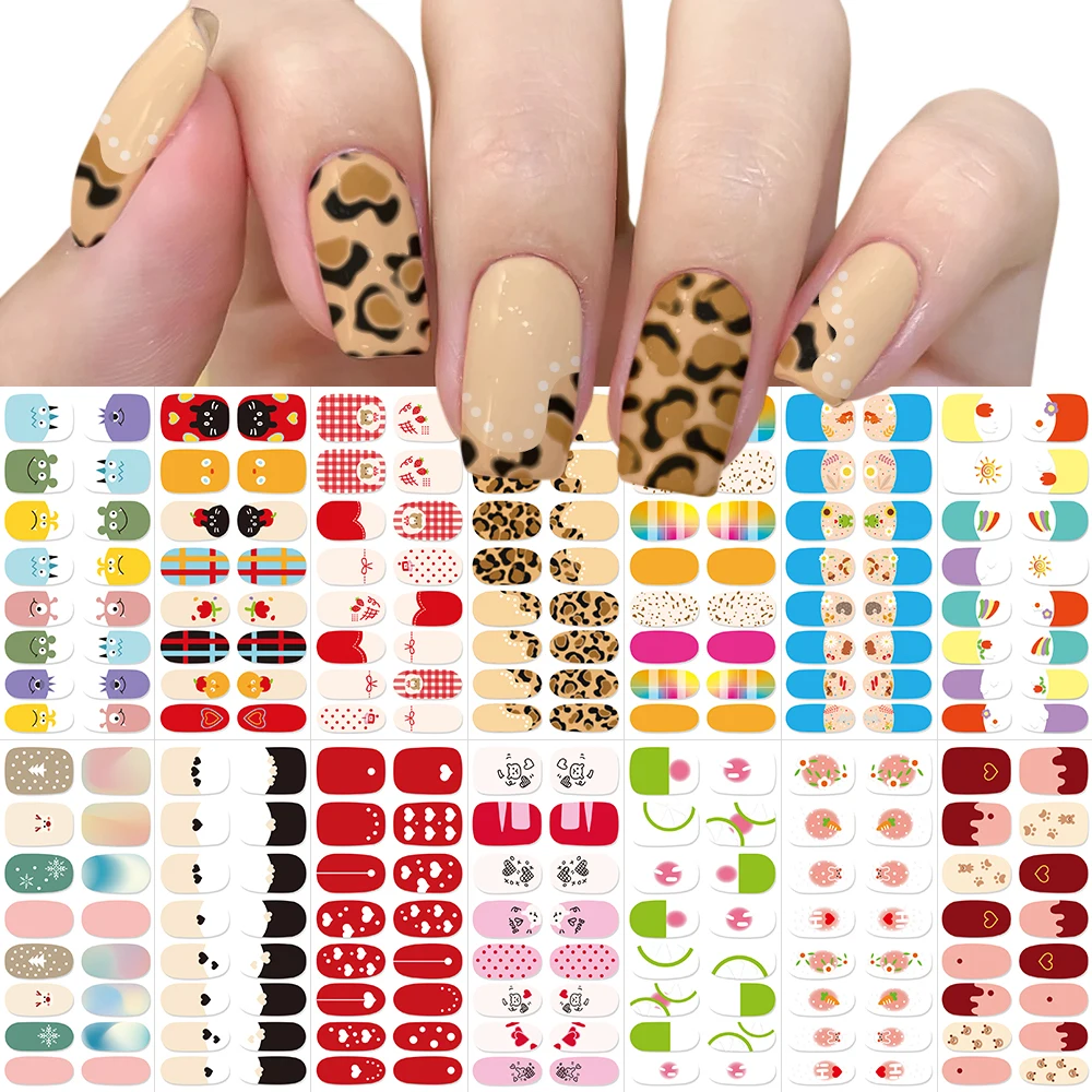 16 Tipps Backen Kostenlose Cartoon Katze Tier Volle Wraps Nagel Aufkleber Nette Blume Herz Französisch Selbst-klebe Nagel Aufkleber maniküre Slider