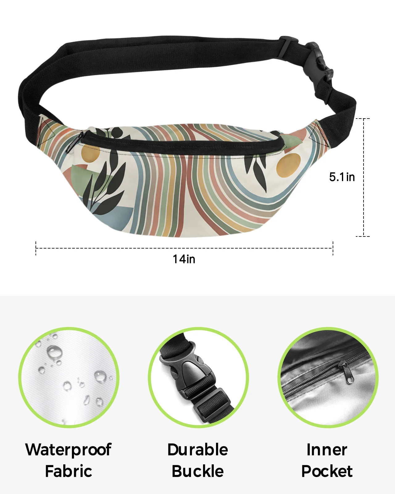 Rainbow Retro Medieval Geometry Waist Bags for Women Man Travel Shoulder Crossbody Chest Bags Waterproof Fanny Pack