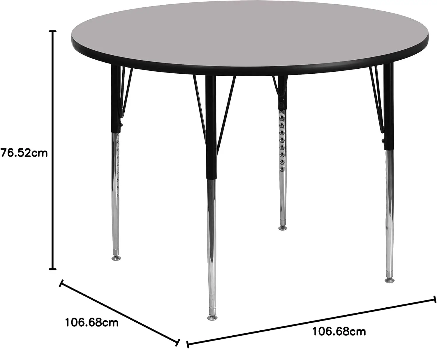 Furniture Wren 42'' Round Grey Thermal Laminate Activity Table - Standard Height Adjustable Legs