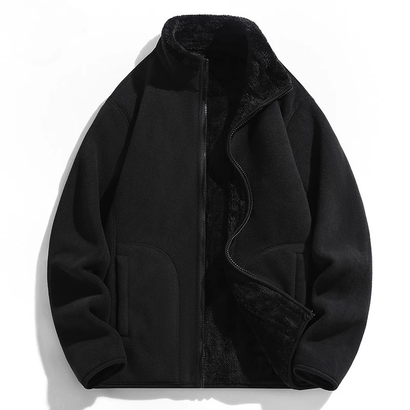 

Мужская зимняя флисовая куртка на подкладке шерпа, толстое теплое плюшевое пальто с воротником-стойкой на молнии, верхняя одежда