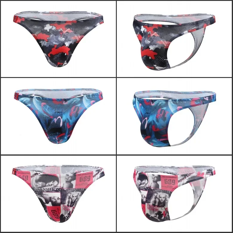 

Gay Underwear Sexy Print Strap Men's Underwear Mens Sexy Underpants Lingerie Men T-back Thongs and G Strings Tanga Hombre