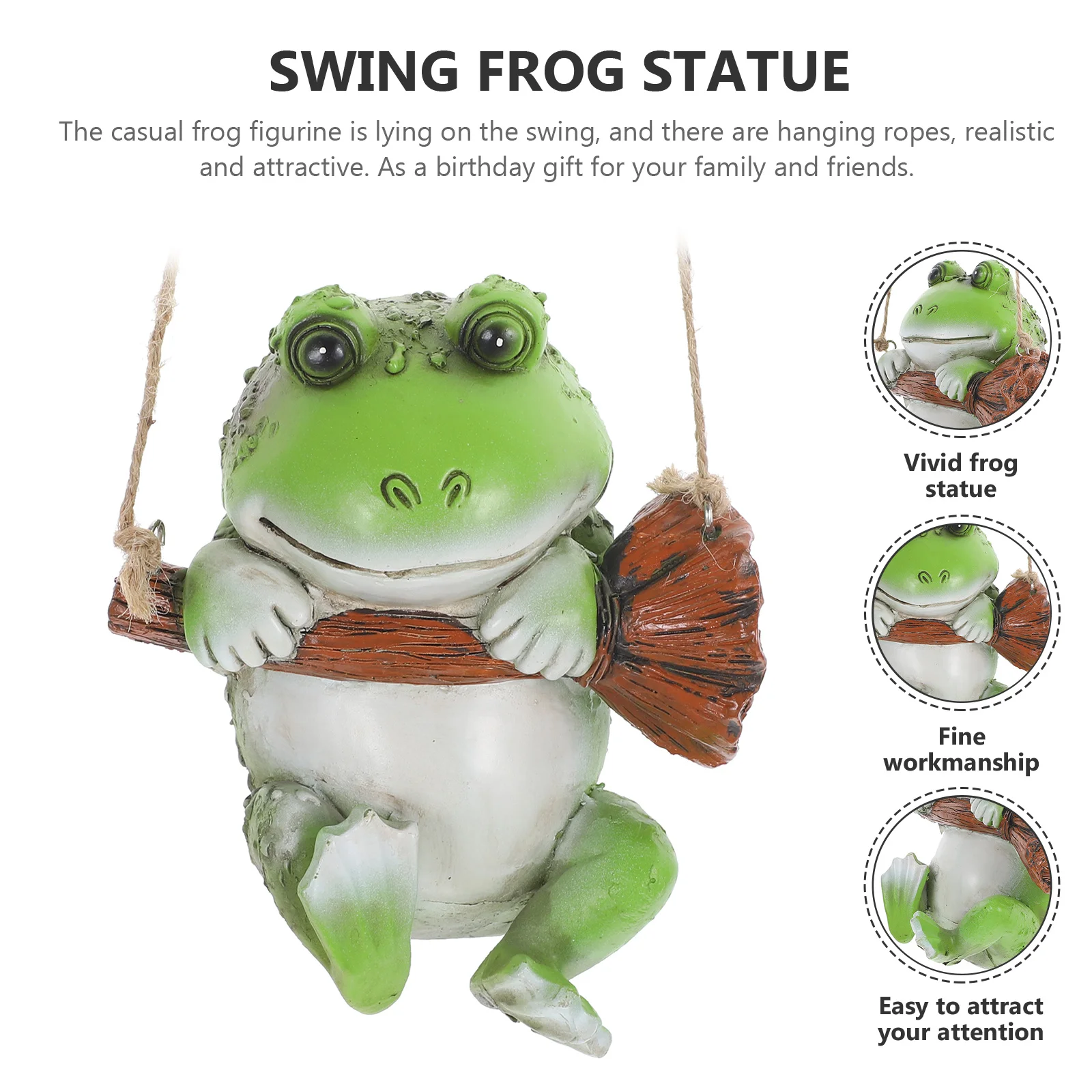 

Resin Frog Statue with Swing Realistic Miniature Garden Decor for Home Outdoor Yard Landscape Decoration Gifts for Friends