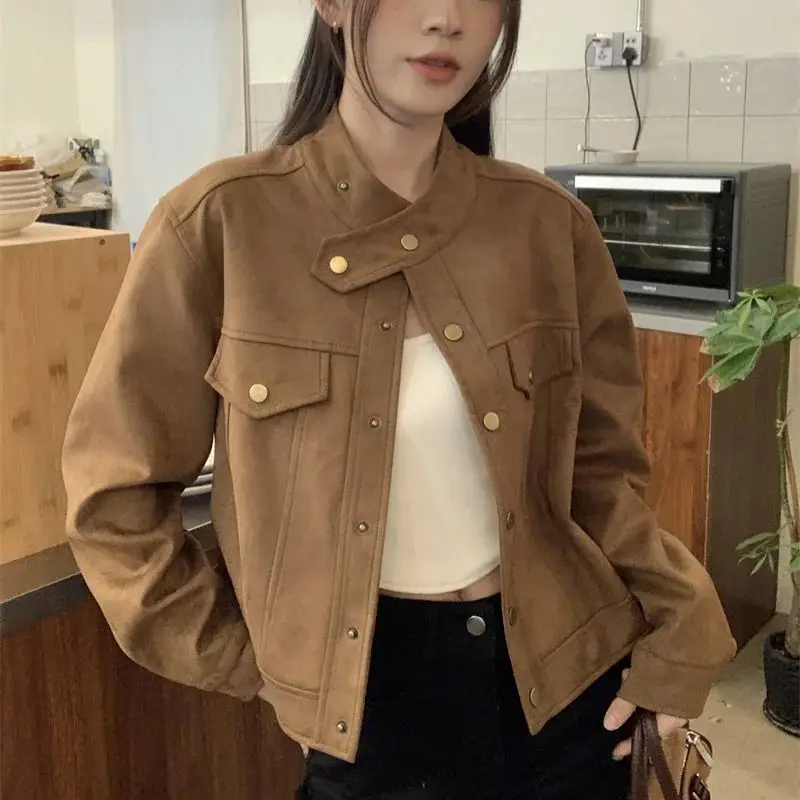 

Coffee Colored Deer fur fur Coat for Women's 2024 Spring and Autumn New Design Sense Niche Small Stature Short Motorcycle top WF