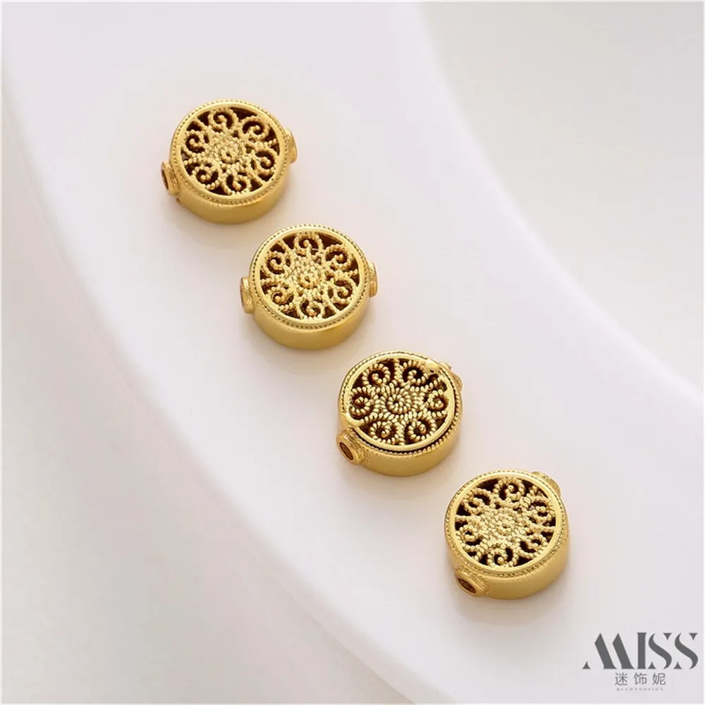 Sand Gold Color Round Hollow Engraved Beads Round Beads DIY Accessories Loose Beads Handmade Bracelets Necklaces Jewelry