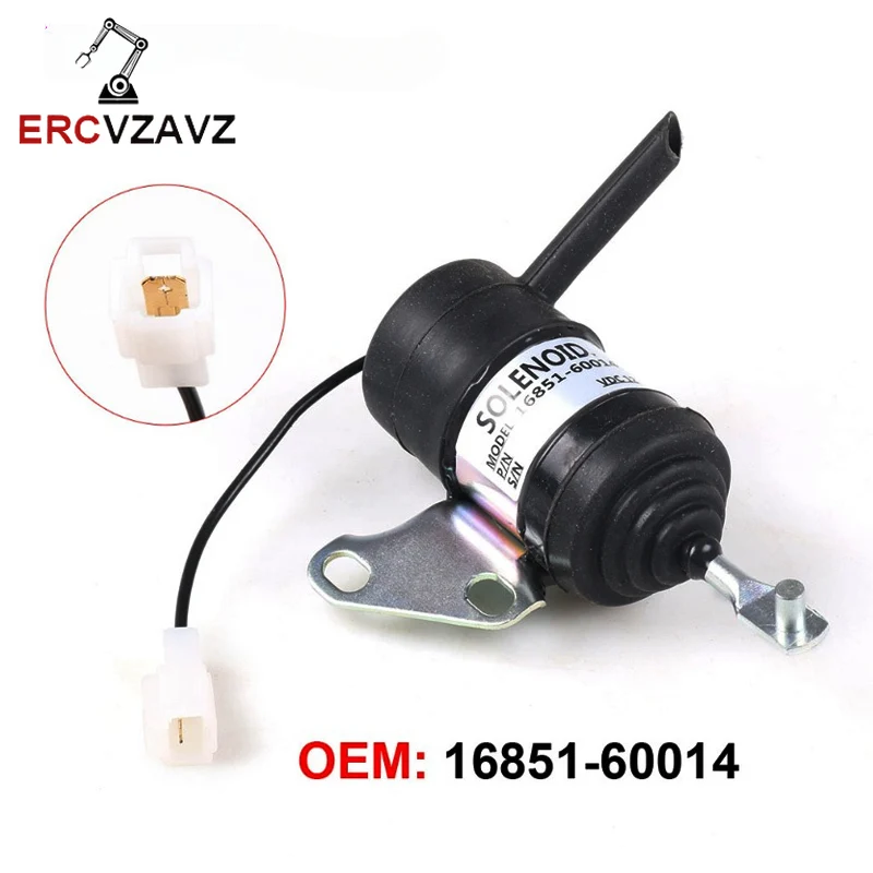 New 16851-60010 16851-60014 Fuel Stop solenoid 16851-60011 for Kubota Mower Tractor Excavator RTV RTV900 B7410D, BX1500D BX1800D