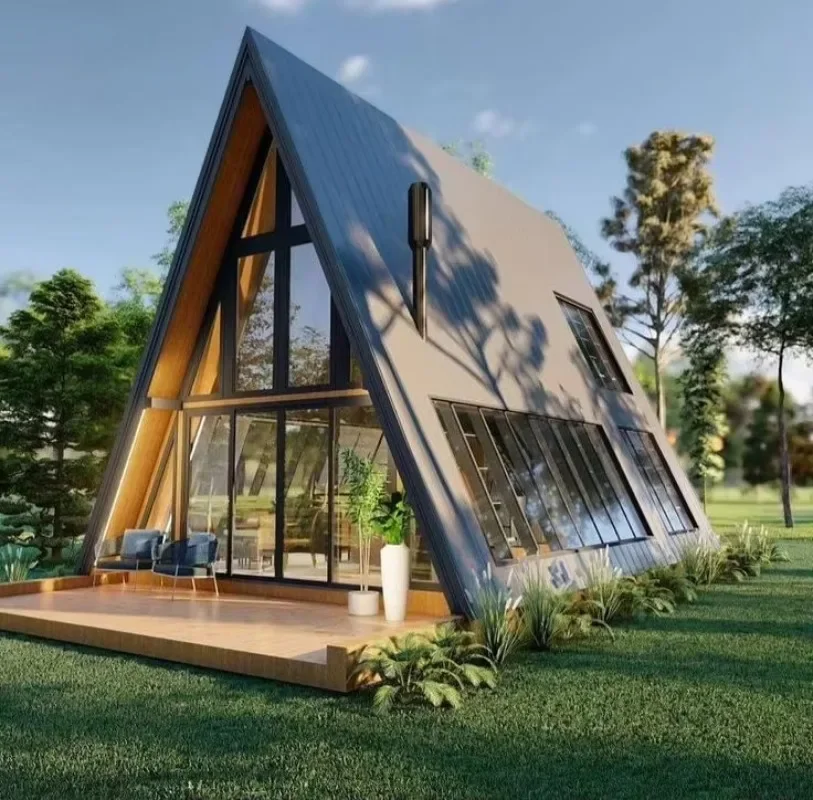 Dreieckiges Containerhaus mit Stahlstruktur, vorgefertigtes modulares Zuhause, anpassbares Design für den privaten und gewerblichen Gebrauch, kleines Haus